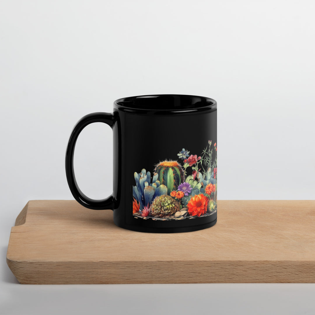 Cactus Blossoms - Black Glossy Mug