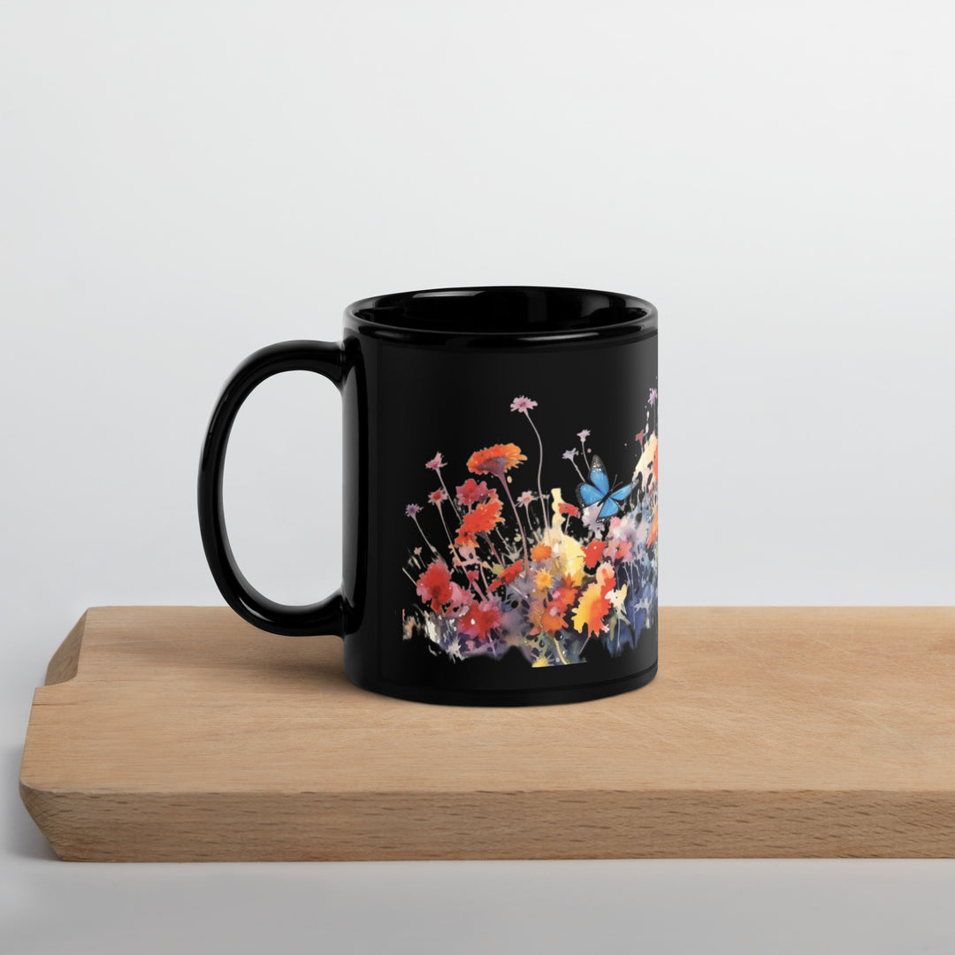 Butterflies & Wildflowers - Black Glossy Mug