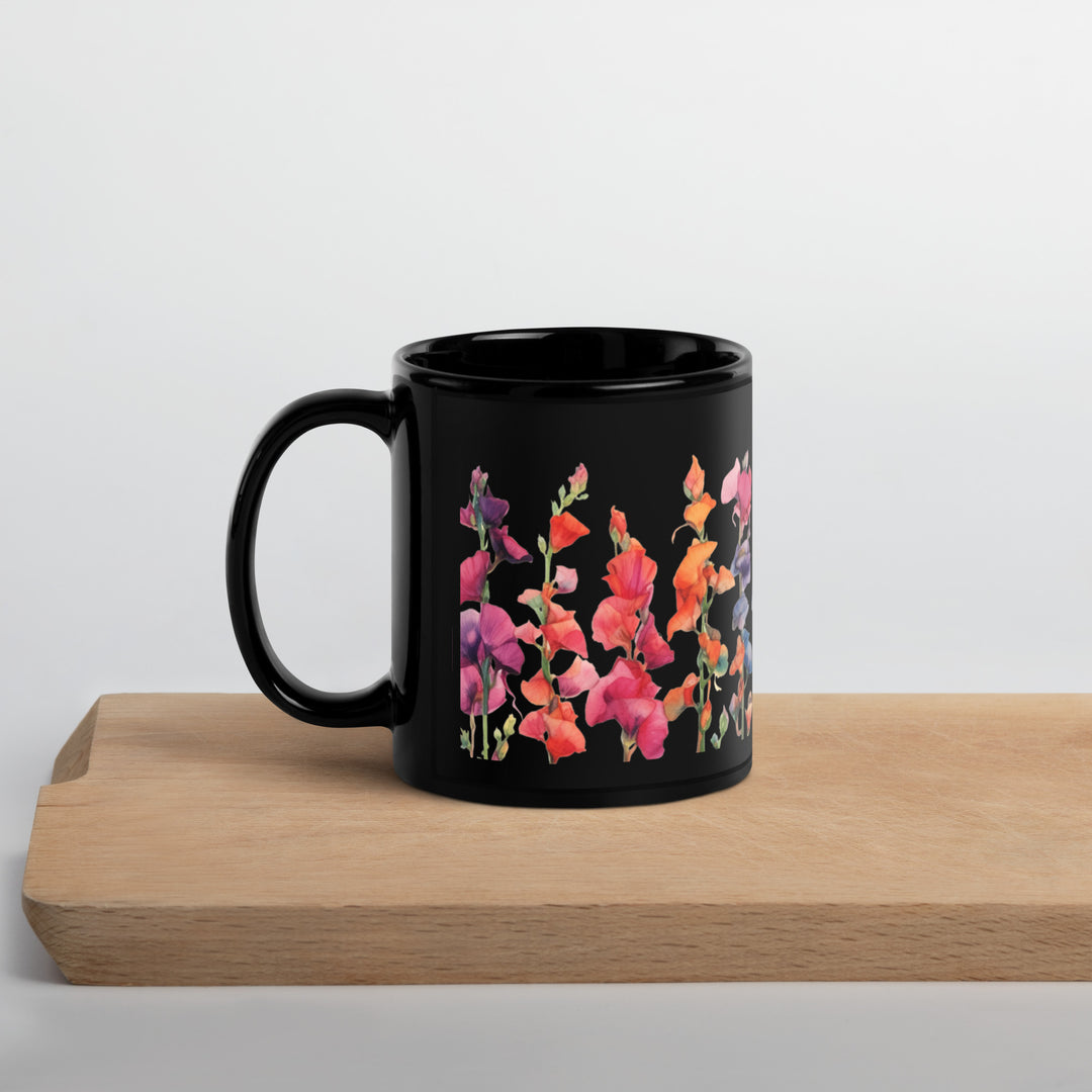 Rows of Sweet Peas - Black Glossy Mug