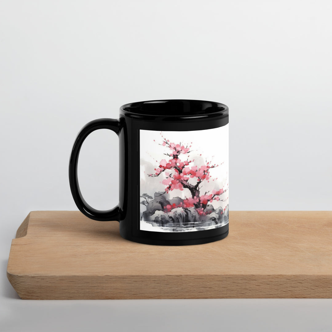Japanese Cherry Blossoms - Black Glossy Mug