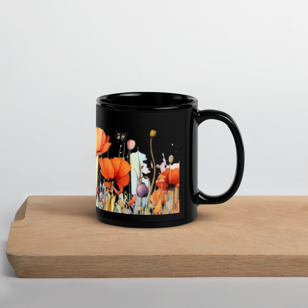 Poppies - Black Glossy Mug