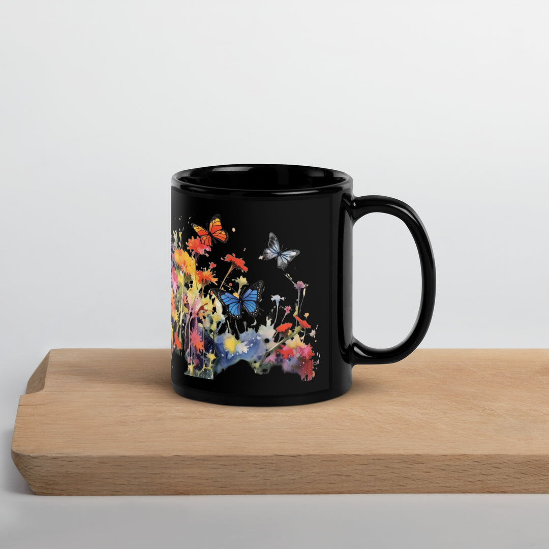 Butterflies & Wildflowers - Black Glossy Mug