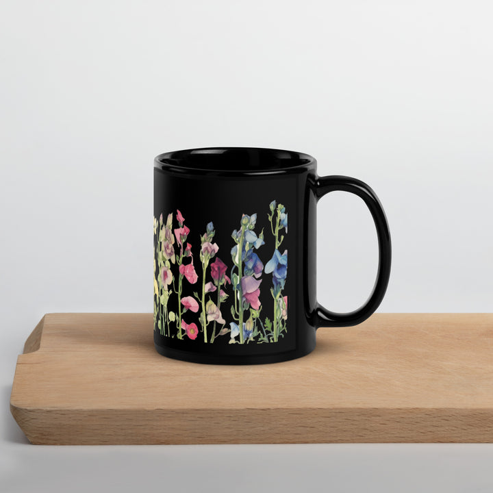 Rows of Sweet Peas - Black Glossy Mug