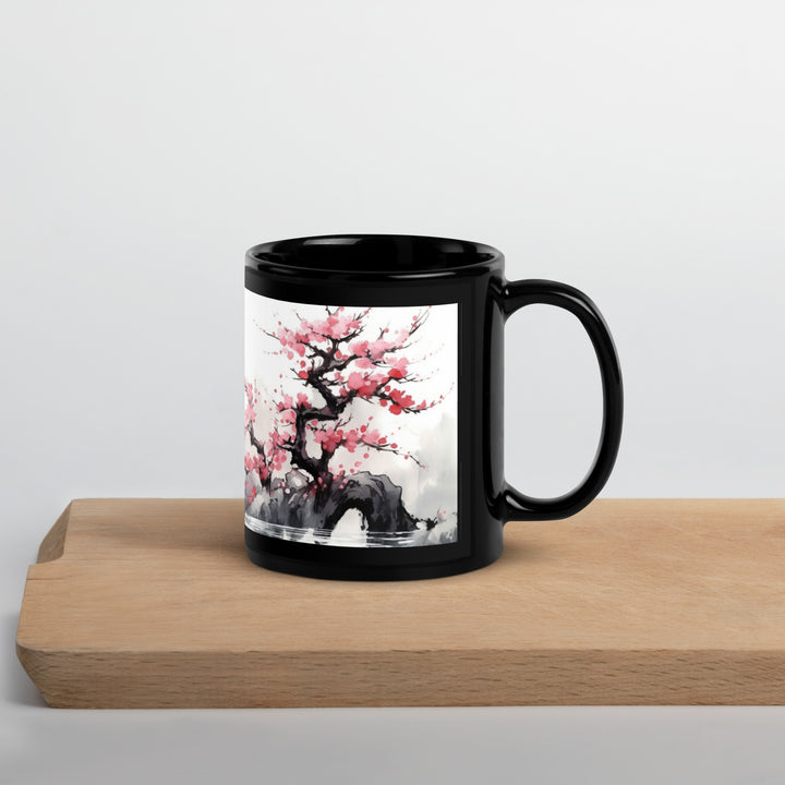 Japanese Cherry Blossoms - Black Glossy Mug