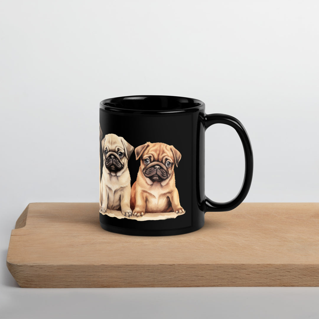 Pug Pups - Black Glossy Mug