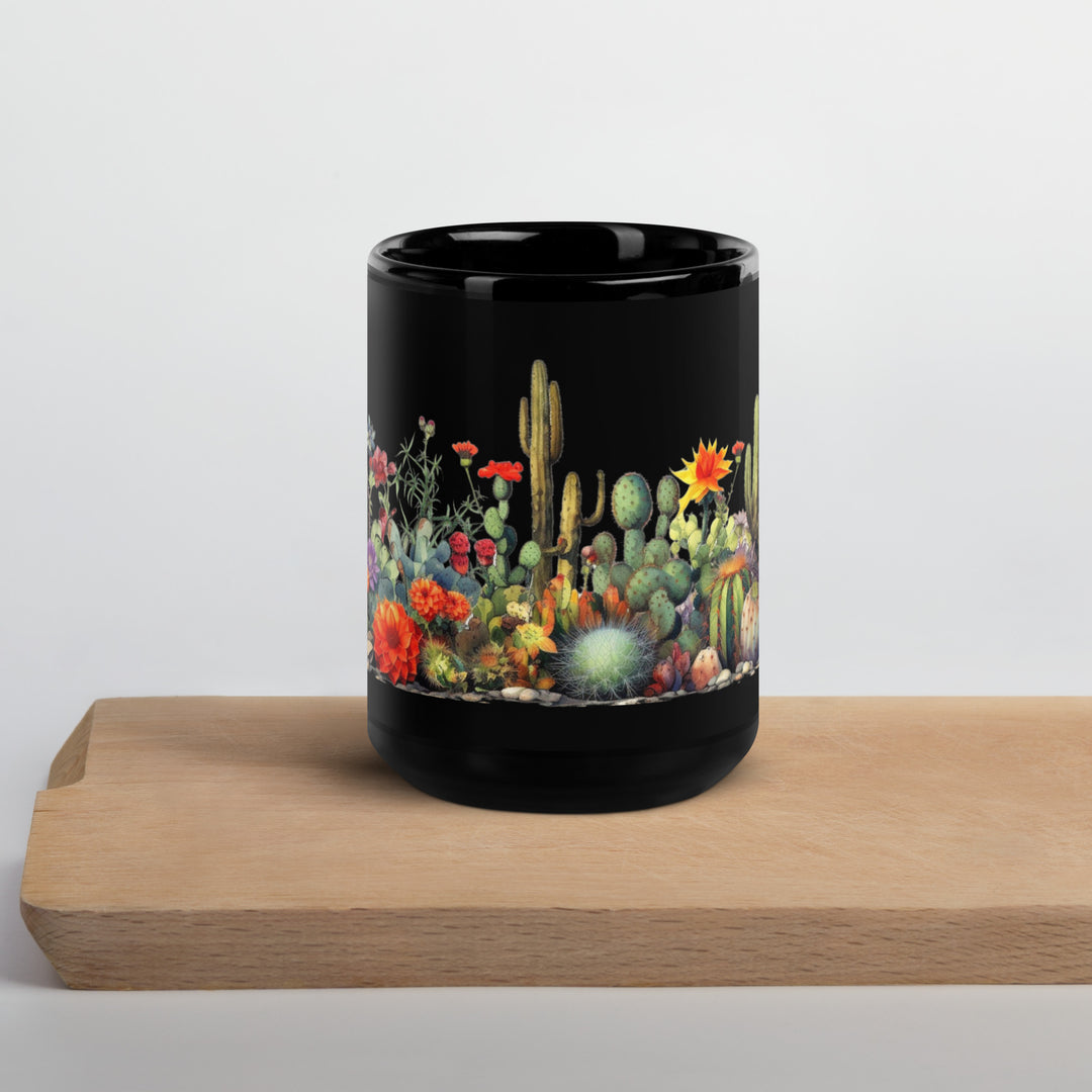 Cactus Blossoms - Black Glossy Mug