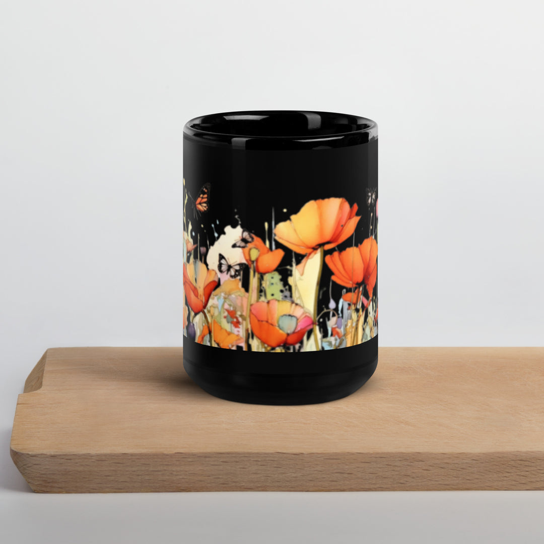 Poppies - Black Glossy Mug