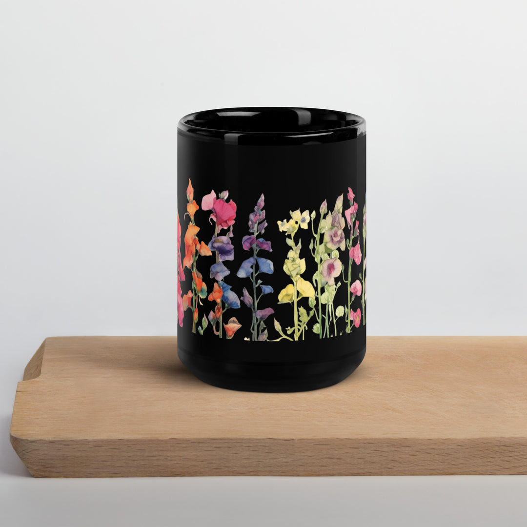 Rows of Sweet Peas - Black Glossy Mug