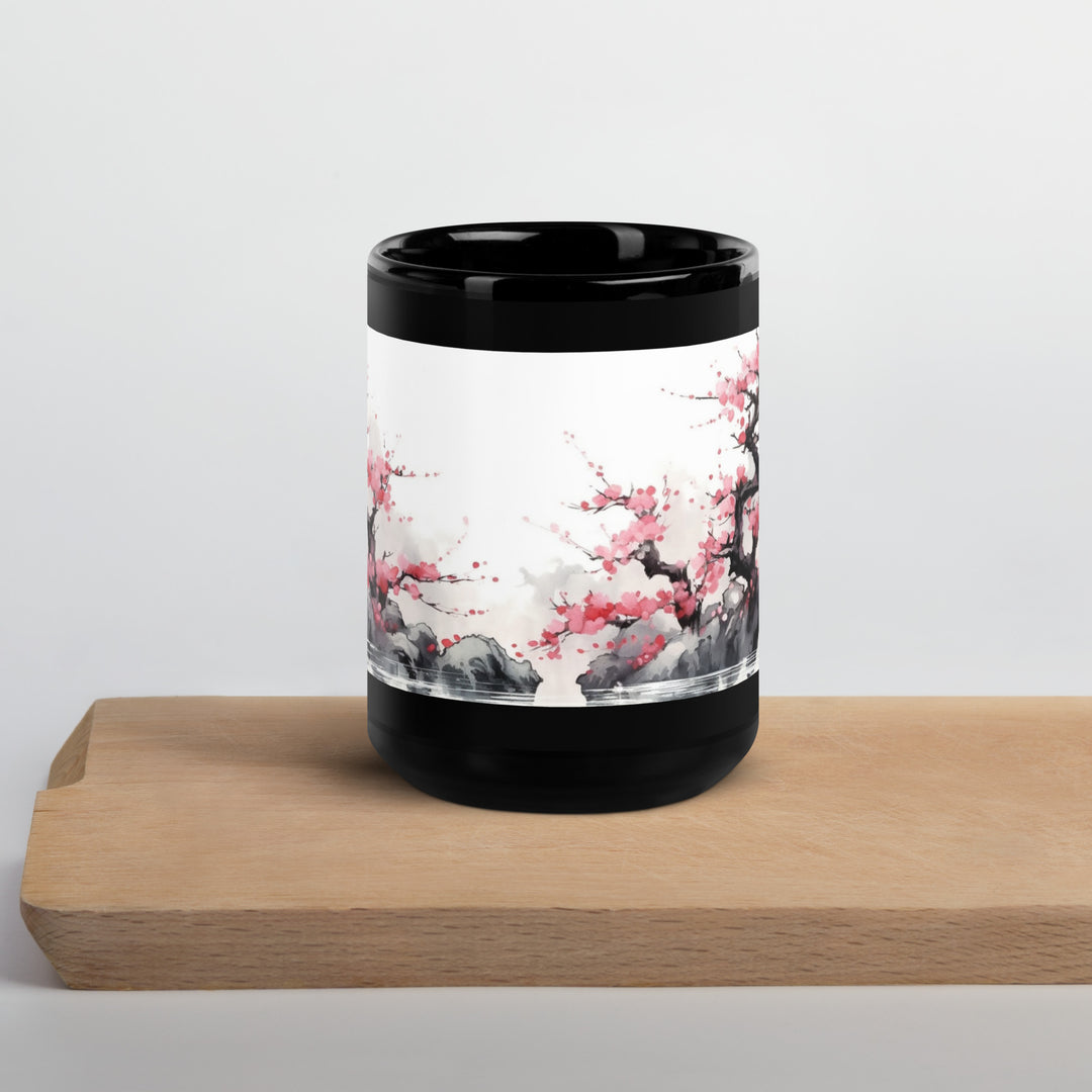 Japanese Cherry Blossoms - Black Glossy Mug