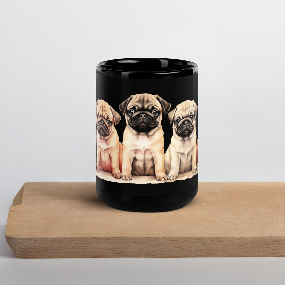 Pug Pups - Black Glossy Mug