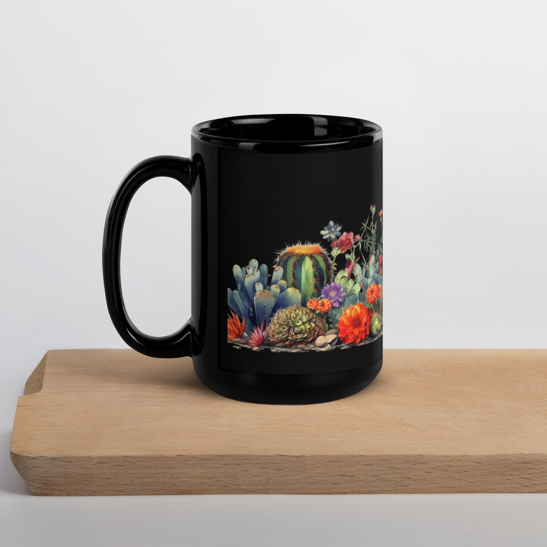 Cactus Blossoms - Black Glossy Mug