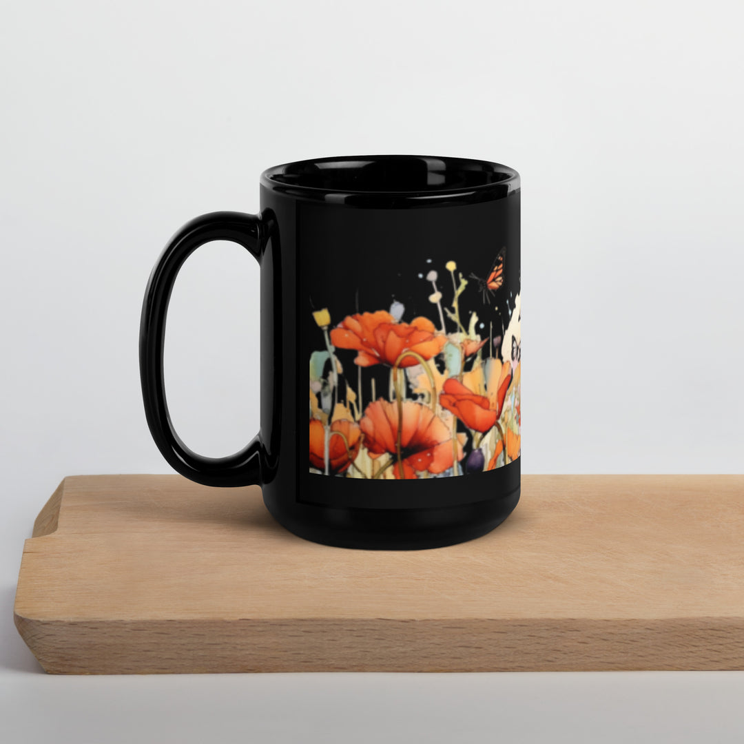 Poppies - Black Glossy Mug