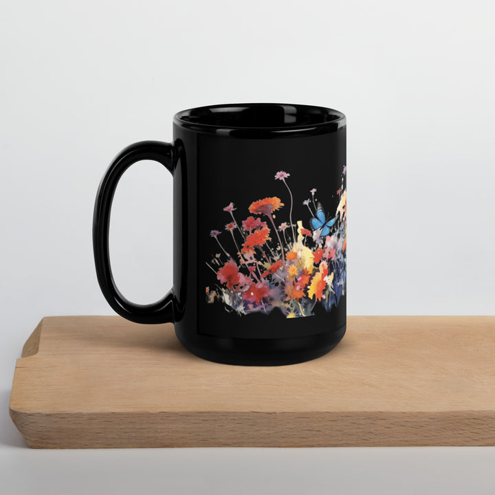 Butterflies & Wildflowers - Black Glossy Mug