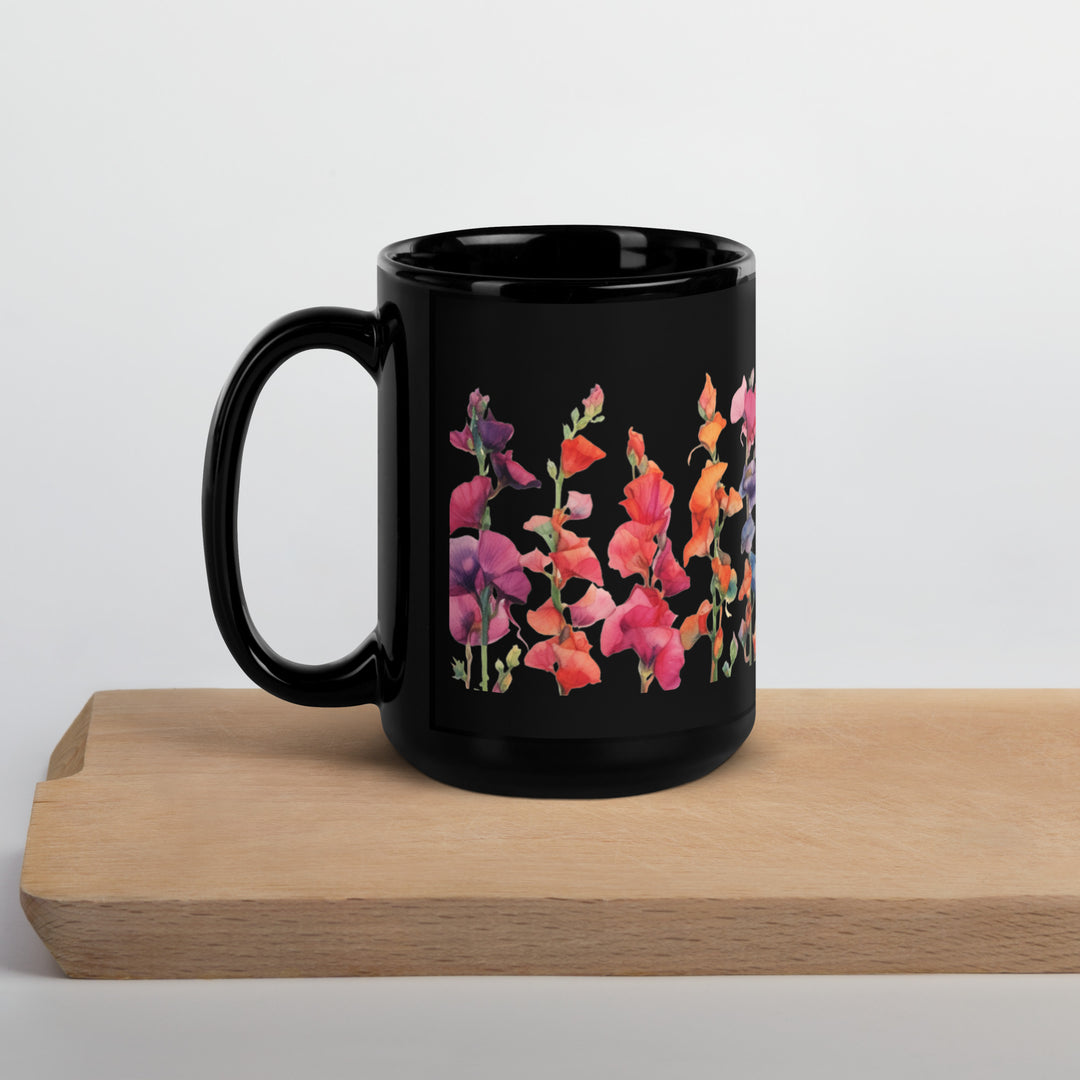 Rows of Sweet Peas - Black Glossy Mug