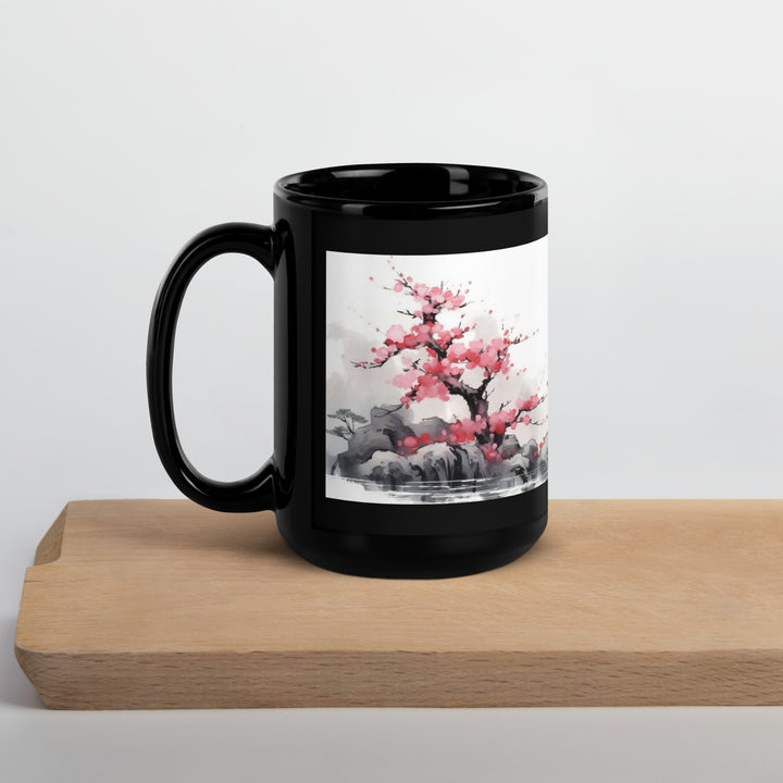 Japanese Cherry Blossoms - Black Glossy Mug