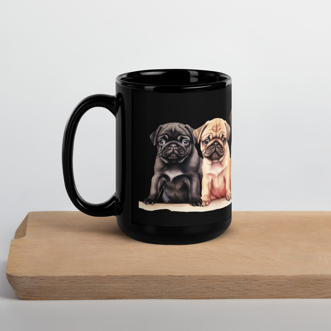 Pug Pups - Black Glossy Mug