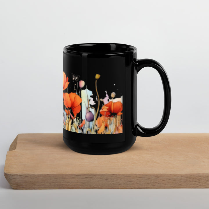 Poppies - Black Glossy Mug