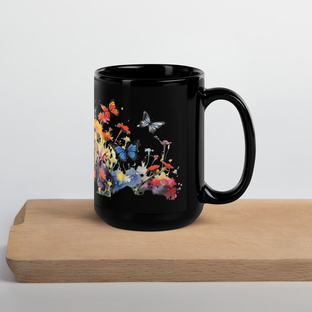 Butterflies & Wildflowers - Black Glossy Mug