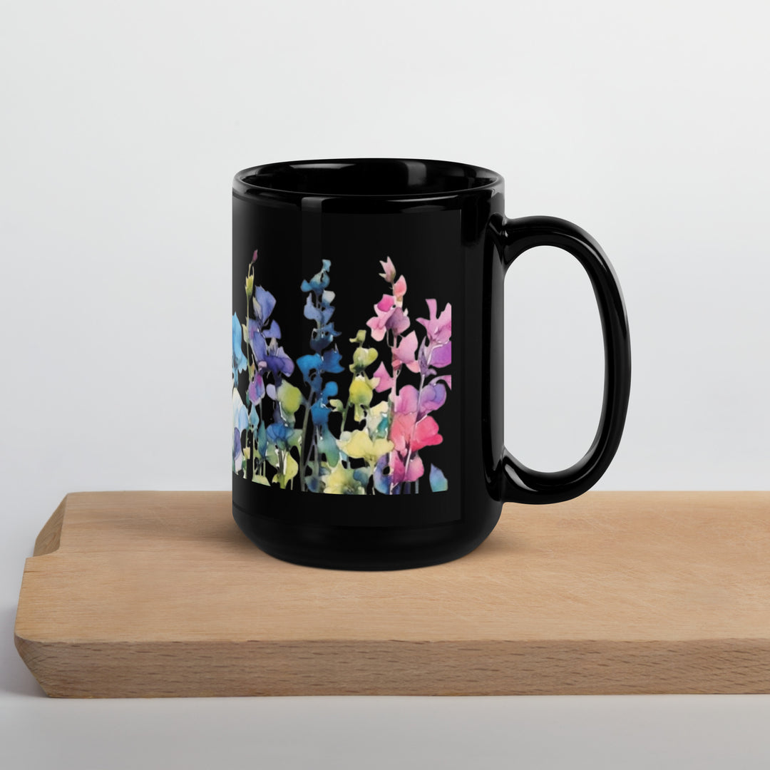 Sweet Pea Blossoms - Black Glossy Mug