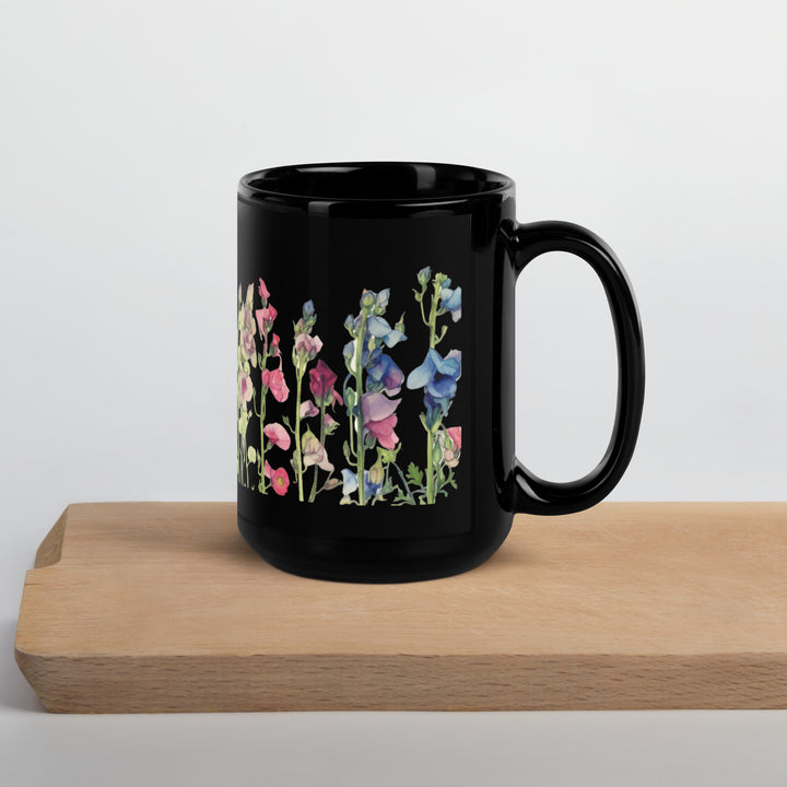 Rows of Sweet Peas - Black Glossy Mug