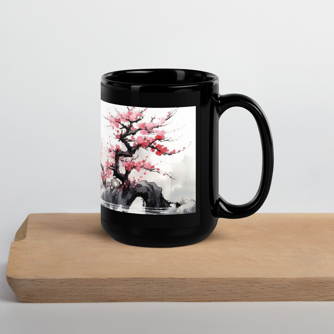 Japanese Cherry Blossoms - Black Glossy Mug