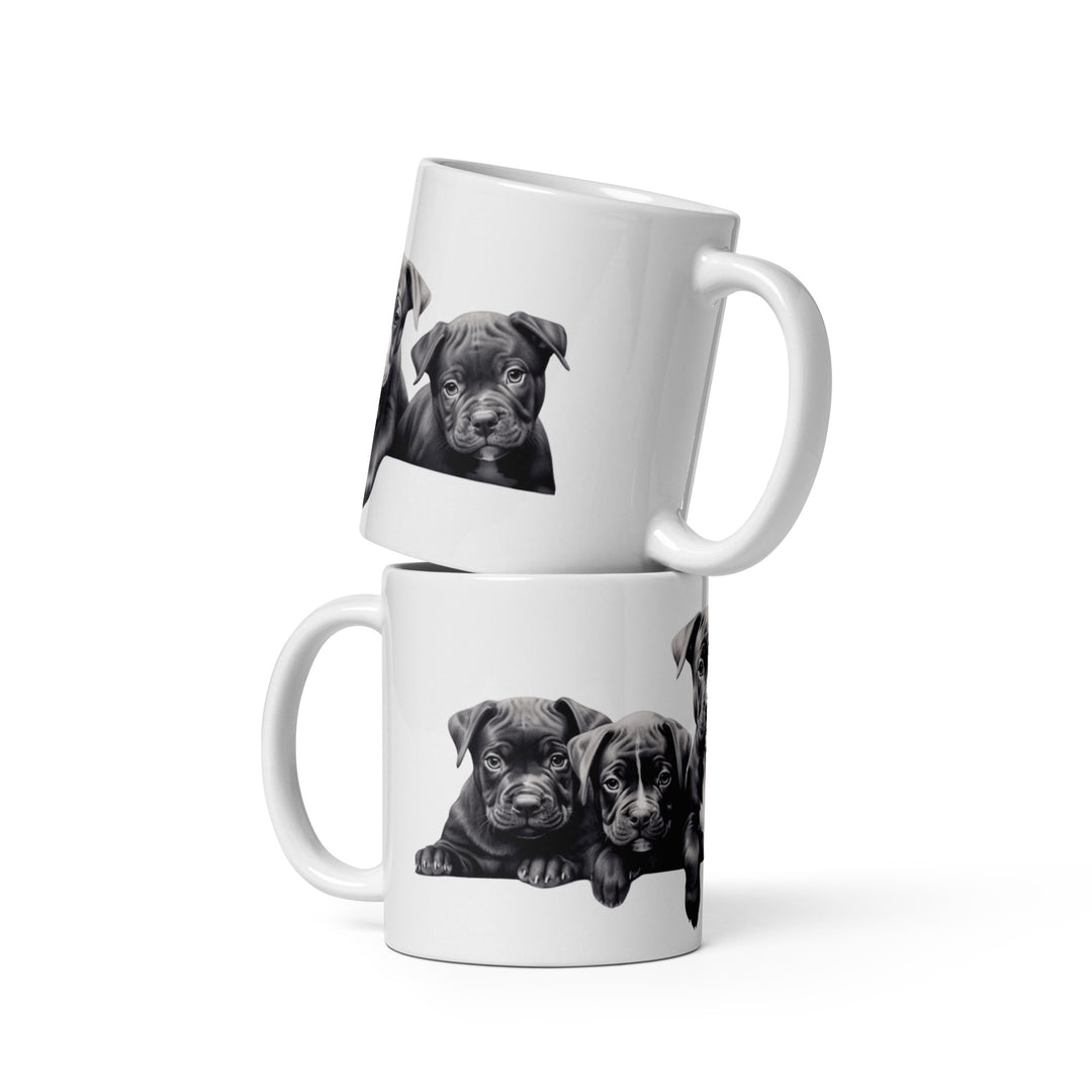 Pitbull Puppies B&W - White glossy mug