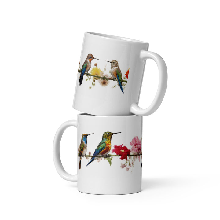 Birds on a Wire - White glossy mug