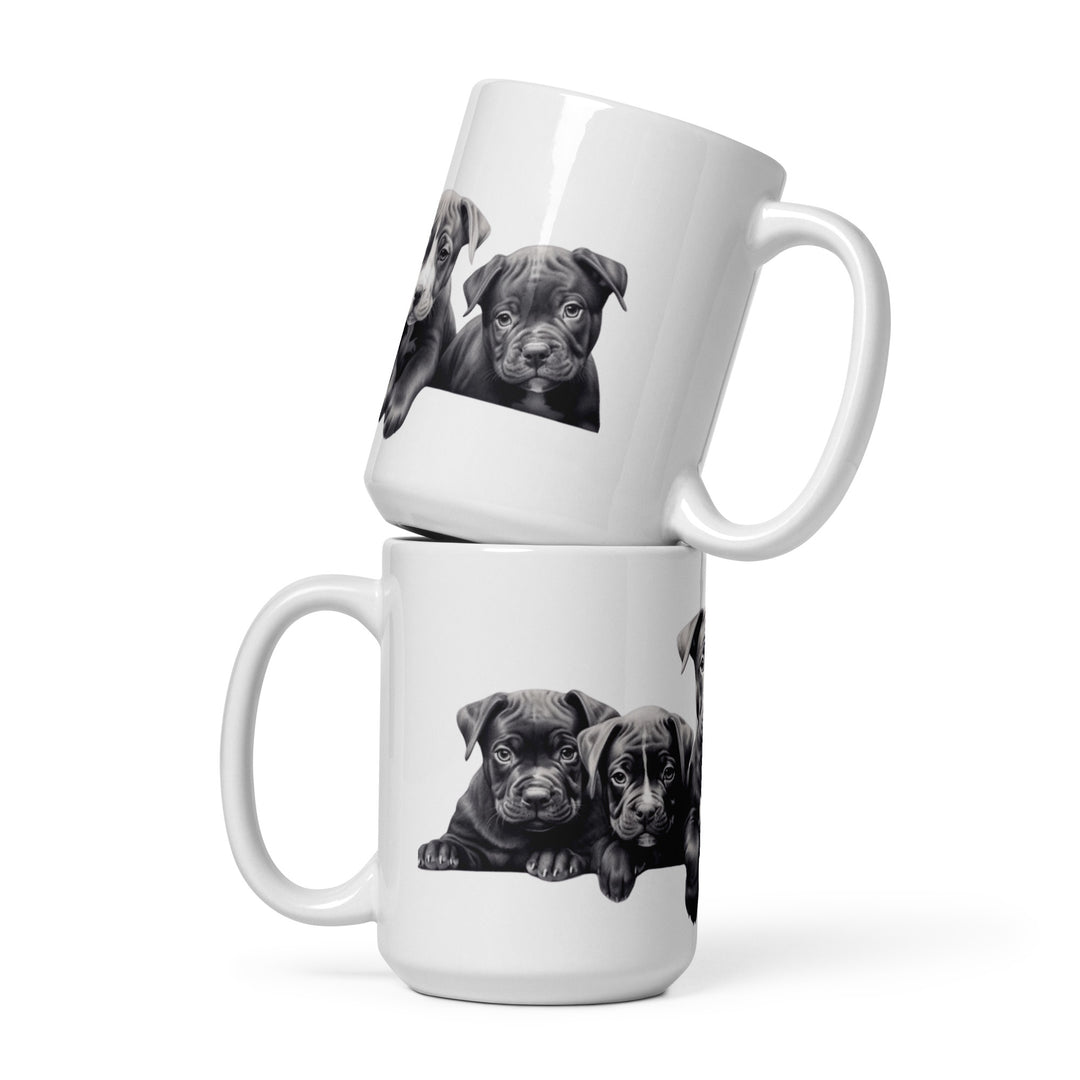 Pitbull Puppies B&W - White glossy mug