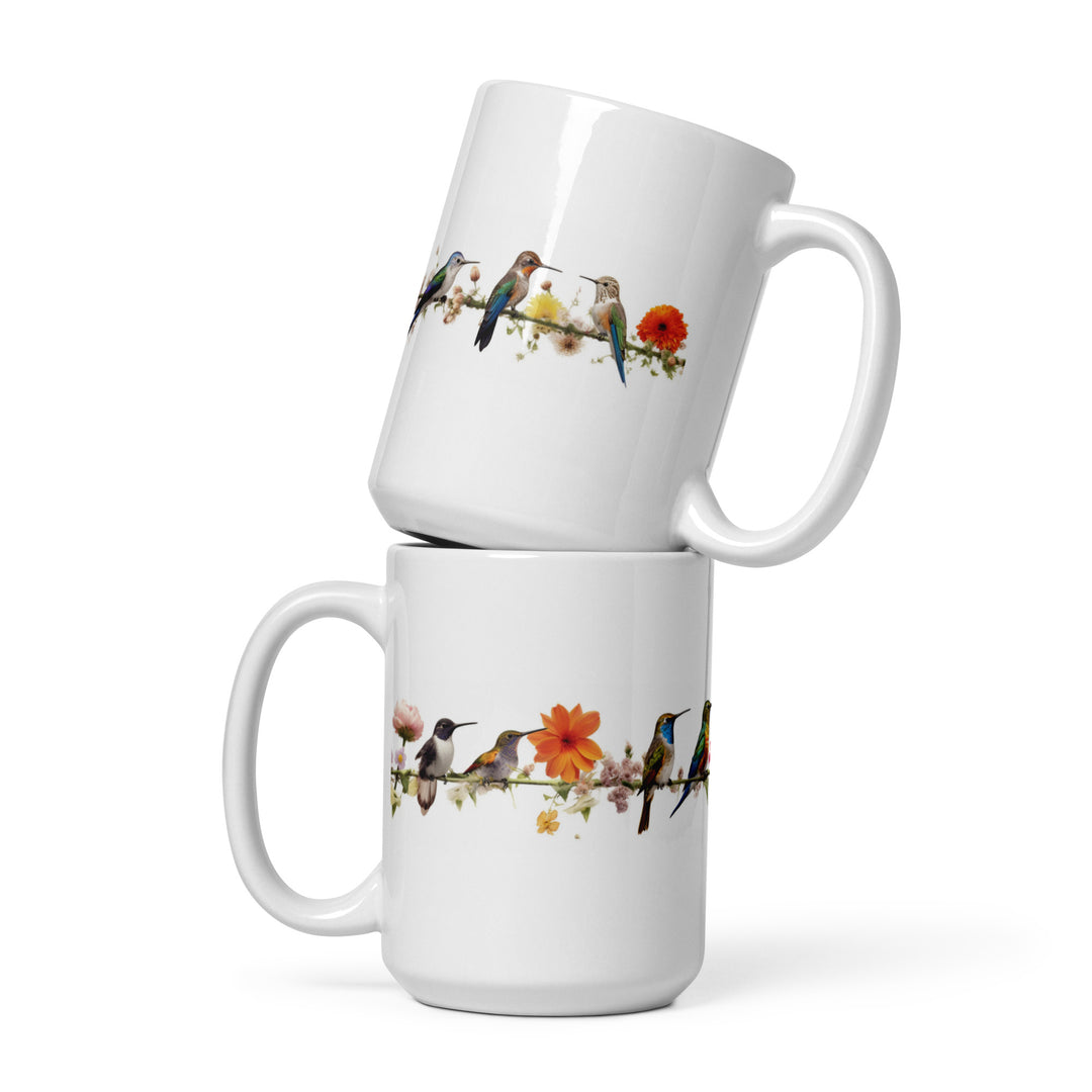 Birds on a Wire - White glossy mug