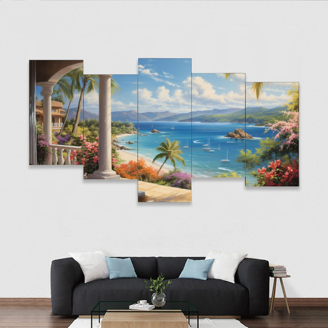 A Paradise's Embrace Window to a Tropical Romance - Framed five-piece mural